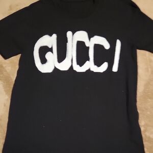 Gucci Black Tee with Bold White Lettering
